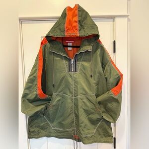 Unbranded Olive Green & Orange Hooded Windbreaker Jacket